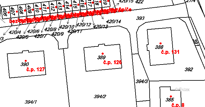 Lhota u Příbramě 126 na parcele st. 389 v KÚ Lhota u Příbramě, Katastrální mapa
