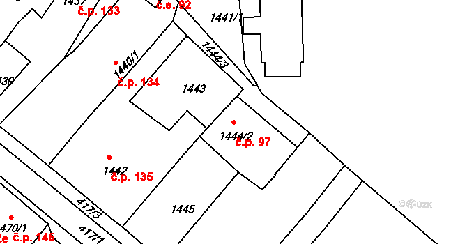 Rumburk 1 97, Rumburk na parcele st. 1444/2 v KÚ Rumburk, Katastrální mapa