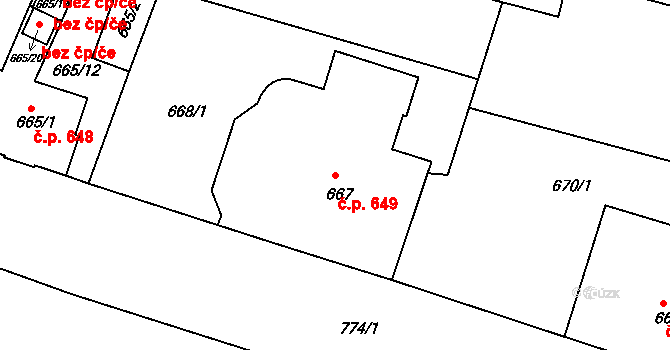 Česká Lípa 649 na parcele st. 667 v KÚ Česká Lípa, Katastrální mapa