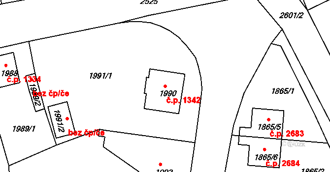 Česká Lípa 1342 na parcele st. 1990 v KÚ Česká Lípa, Katastrální mapa