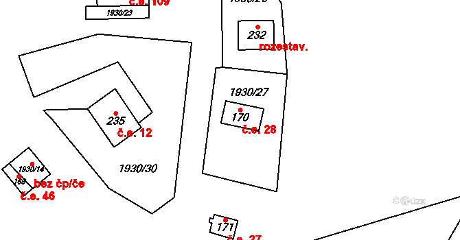 Budkovice 28, Ivančice na parcele st. 170 v KÚ Budkovice, Katastrální mapa