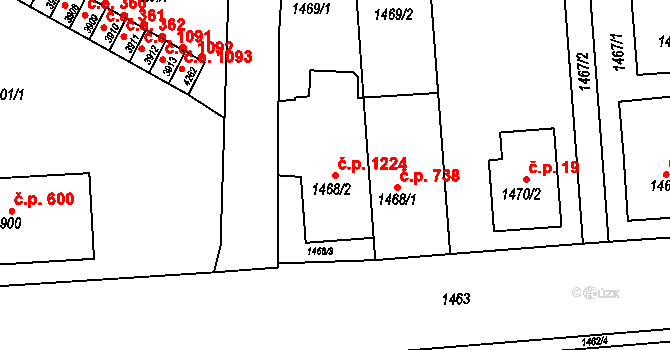 Kuřim 1224 na parcele st. 1468/2 v KÚ Kuřim, Katastrální mapa