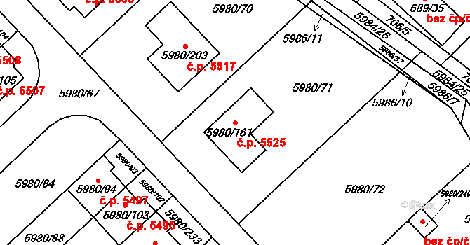 Chomutov 5525 na parcele st. 5980/161 v KÚ Chomutov I, Katastrální mapa