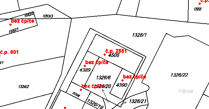 Rožnov pod Radhoštěm 2551 na parcele st. 4505 v KÚ Rožnov pod Radhoštěm, Katastrální mapa