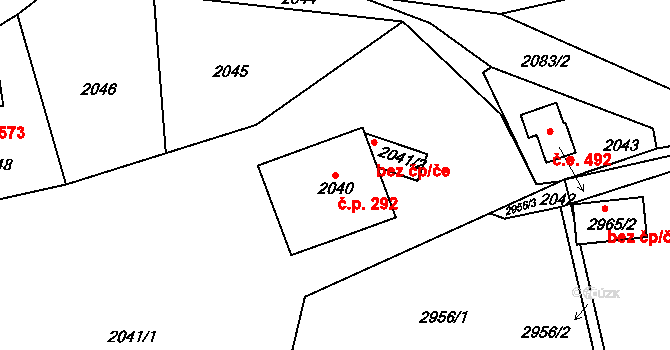 Rovina 292, Hlásná Třebaň na parcele st. 2040 v KÚ Hlásná Třebaň, Katastrální mapa