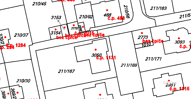 Sezimovo Ústí 1131 na parcele st. 3050 v KÚ Sezimovo Ústí, Katastrální mapa