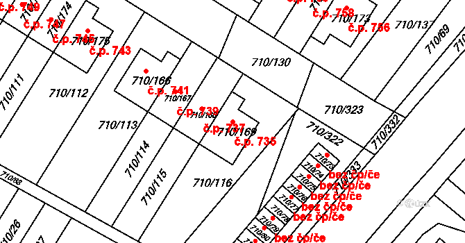 Poříčí 735, Boršov nad Vltavou na parcele st. 710/169 v KÚ Boršov nad Vltavou, Katastrální mapa