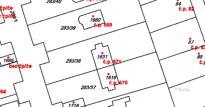 Libiš 671 na parcele st. 1631 v KÚ Libiš, Katastrální mapa