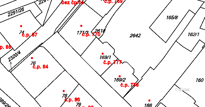 Rožmitál pod Třemšínem 777 na parcele st. 169/1 v KÚ Rožmitál pod Třemšínem, Katastrální mapa