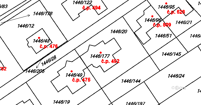 Troubsko 492 na parcele st. 1446/177 v KÚ Troubsko, Katastrální mapa