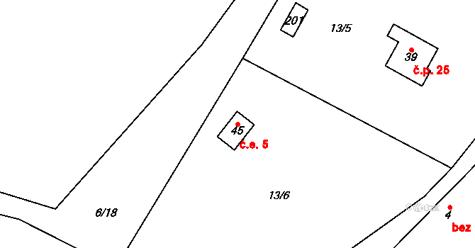 Vřesice 5, Sulíkov na parcele st. 45 v KÚ Vřesice, Katastrální mapa
