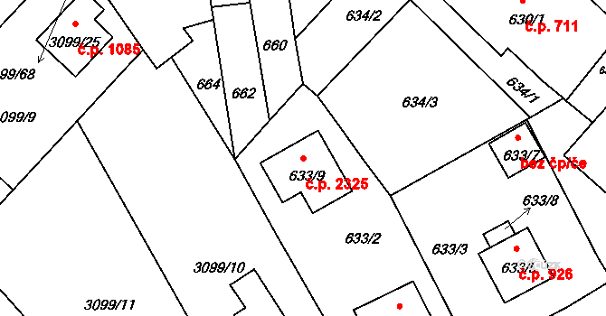 Pelhřimov 2325 na parcele st. 633/9 v KÚ Pelhřimov, Katastrální mapa
