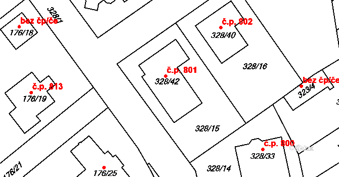 Šardice 801 na parcele st. 328/42 v KÚ Šardice, Katastrální mapa