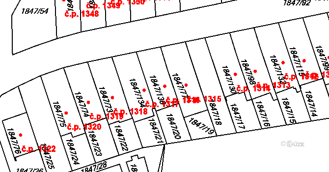 Bystřice nad Pernštejnem 1316 na parcele st. 1847/136 v KÚ Bystřice nad Pernštejnem, Katastrální mapa