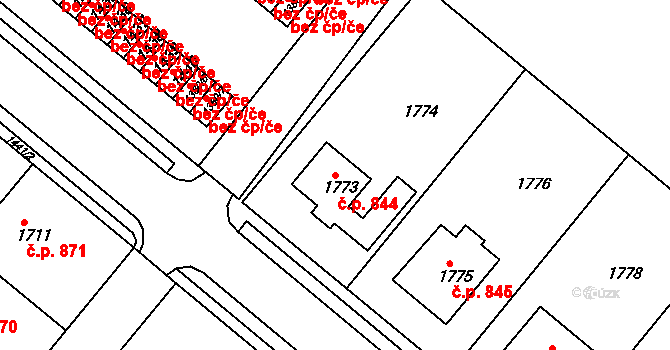 Jemnice 844 na parcele st. 1773 v KÚ Jemnice, Katastrální mapa