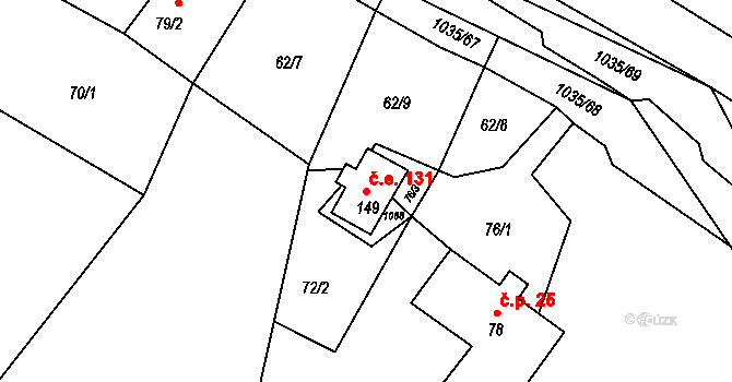 Vraclávek 131, Hošťálkovy na parcele st. 149 v KÚ Vraclávek, Katastrální mapa