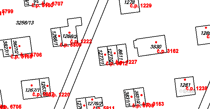 Zlín 5812 na parcele st. 1277/1 v KÚ Zlín, Katastrální mapa