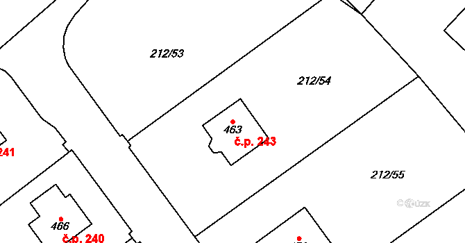 Perštejn 243 na parcele st. 463 v KÚ Černýš, Katastrální mapa
