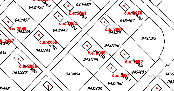 Velká Chuchle 2068, Praha na parcele st. 943/68 v KÚ Velká Chuchle, Katastrální mapa
