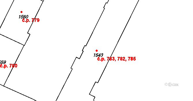 Poruba 782,783,785, Ostrava na parcele st. 1543 v KÚ Poruba, Katastrální mapa