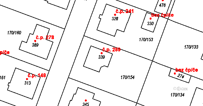 Hořátev 259 na parcele st. 339 v KÚ Hořátev, Katastrální mapa