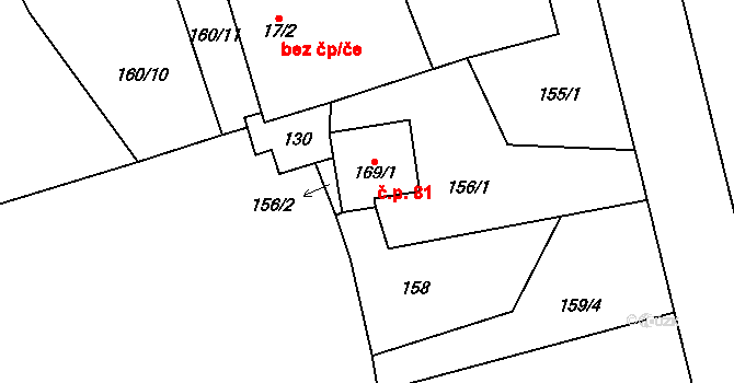 Lhota 81, Lísek na parcele st. 169/1 v KÚ Lhota u Lísku, Katastrální mapa