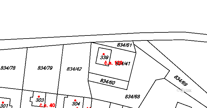 Smrkovice 129, Písek na parcele st. 339 v KÚ Smrkovice, Katastrální mapa