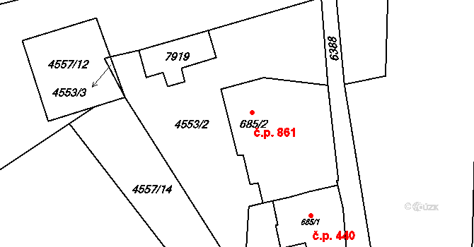 Napajedla 861 na parcele st. 685/2 v KÚ Napajedla, Katastrální mapa