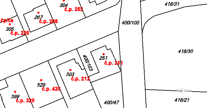 Prštné 211, Zlín na parcele st. 251 v KÚ Prštné, Katastrální mapa