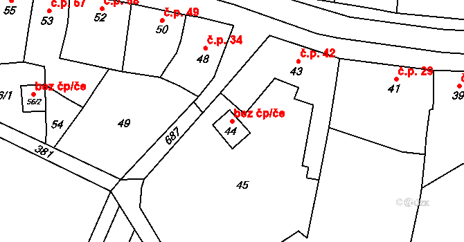 Přerov 41580842 na parcele st. 44 v KÚ Penčičky, Katastrální mapa