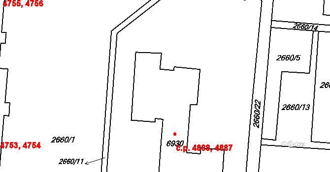 Zlín 4887,4888 na parcele st. 6930 v KÚ Zlín, Katastrální mapa