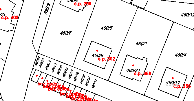 Malé Hoštice 302, Opava na parcele st. 460/9 v KÚ Malé Hoštice, Katastrální mapa