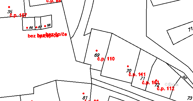 Kobeřice u Brna 110 na parcele st. 69 v KÚ Kobeřice u Brna, Katastrální mapa