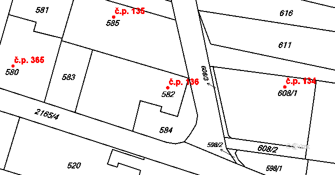 Štěpánkovice 136 na parcele st. 582 v KÚ Štěpánkovice, Katastrální mapa
