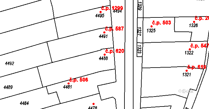 Vlčnov 620 na parcele st. 4488 v KÚ Vlčnov, Katastrální mapa