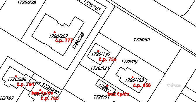Hrušovany u Brna 756 na parcele st. 1726/116 v KÚ Hrušovany u Brna, Katastrální mapa