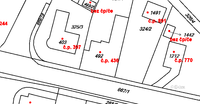 Slatiňany 436 na parcele st. 492 v KÚ Slatiňany, Katastrální mapa