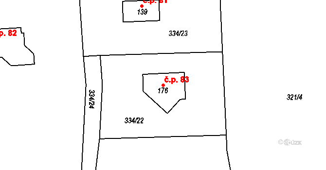 Kozolupy 83, Vysoký Újezd na parcele st. 176 v KÚ Kozolupy, Katastrální mapa
