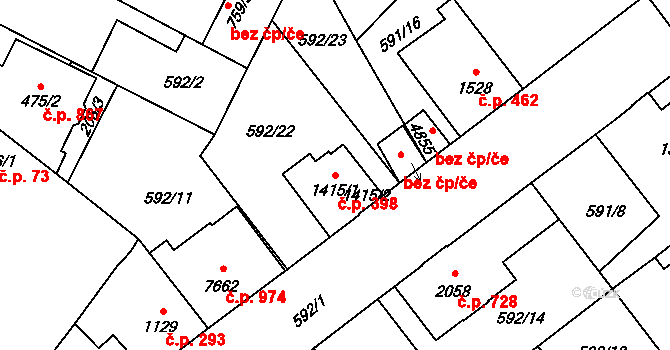 Beroun-Závodí 398, Beroun na parcele st. 1415/1 v KÚ Beroun, Katastrální mapa
