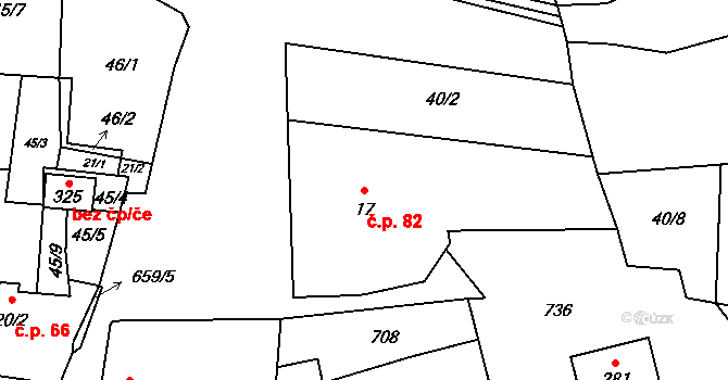 Dřetovice 82 na parcele st. 17 v KÚ Dřetovice, Katastrální mapa
