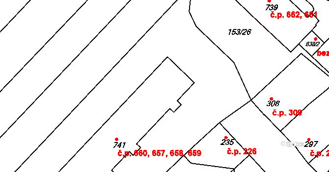 Lobeček 657,658,659,660, Kralupy nad Vltavou na parcele st. 741 v KÚ Lobeček, Katastrální mapa