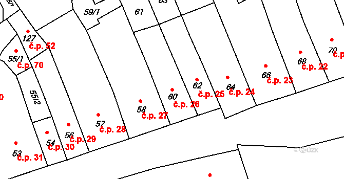 Zábřeh 26 na parcele st. 60 v KÚ Zábřeh na Moravě, Katastrální mapa