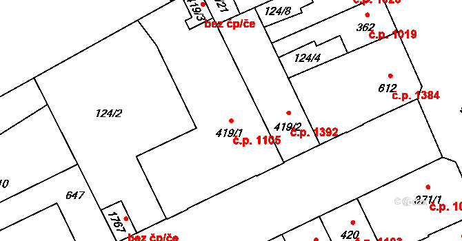 Nový Jičín 1105 na parcele st. 419/1 v KÚ Nový Jičín-Dolní Předměstí, Katastrální mapa