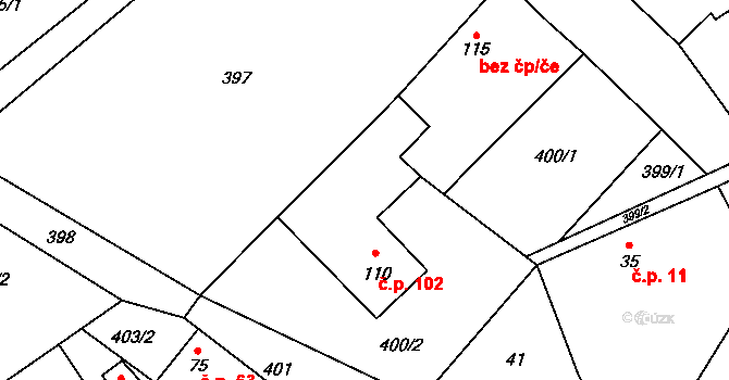 Světlice 102, Humpolec na parcele st. 110 v KÚ Světlice, Katastrální mapa