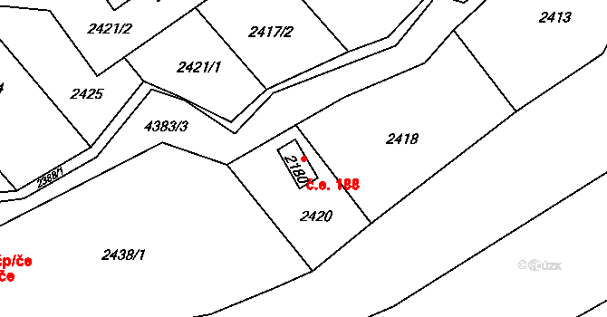 Valašské Klobouky 188 na parcele st. 2180 v KÚ Valašské Klobouky, Katastrální mapa