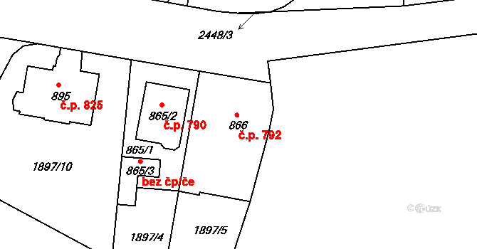 Humpolec 792 na parcele st. 866 v KÚ Humpolec, Katastrální mapa
