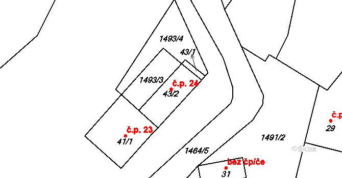 Malá Černoc 24, Blšany na parcele st. 43/2 v KÚ Malá Černoc, Katastrální mapa
