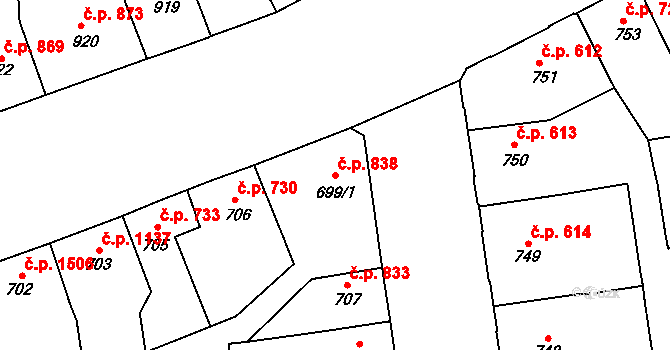 Louny 838 na parcele st. 699/1 v KÚ Louny, Katastrální mapa