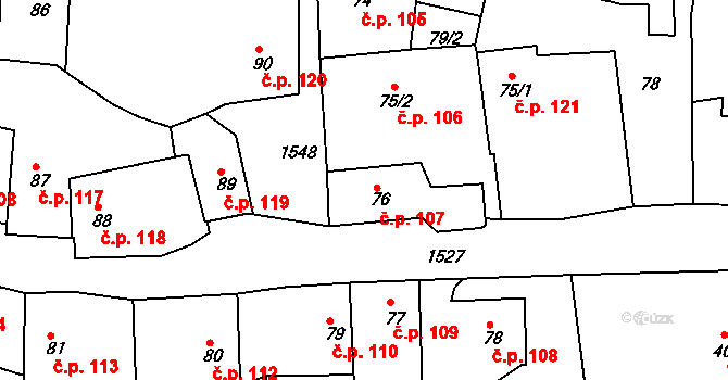 Nepomuk 107 na parcele st. 76 v KÚ Nepomuk, Katastrální mapa