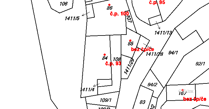 Česká Bělá 93 na parcele st. 84 v KÚ Česká Bělá, Katastrální mapa